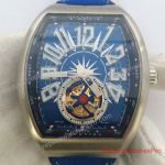 Replica Franck Muller Vanguard Gravity Tourbillon Watch SS blue rubber